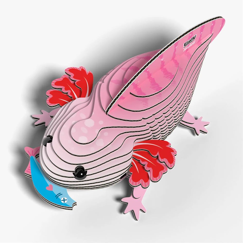 EUGY 3D Cardboard Model Kit, Pink Axolotl, Educational DIY Craft Project for Ages 6+, Award-Winning Design